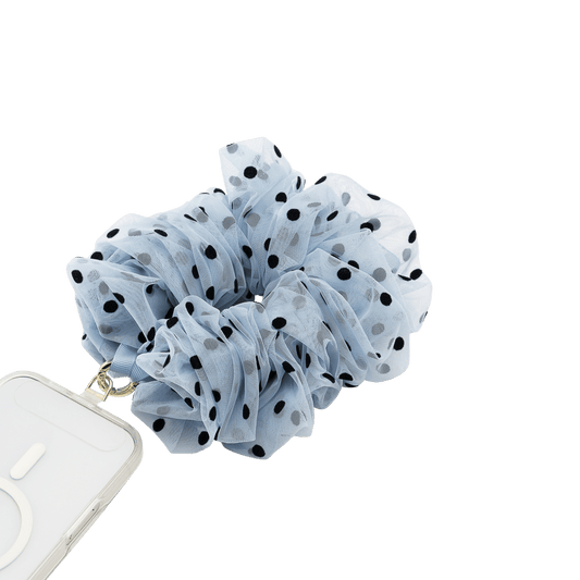 Polka Dot Tulle Blue Scrunchie — Phone Wristlet - US 07964