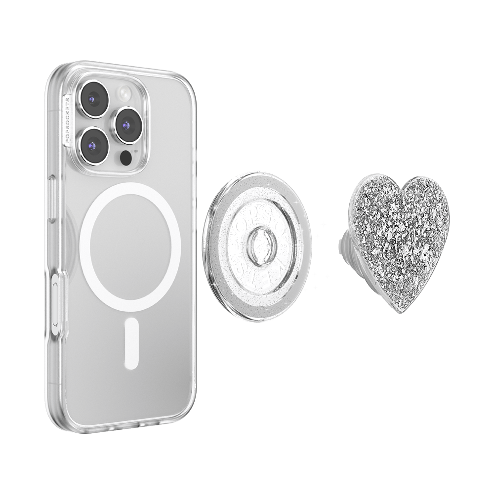 Confetti Heart Silver Sizzle — MagSafe PopGrip - US 55053